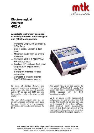 Electrosurgical Analyzer 402 A - MTK Peter Kron GmbH