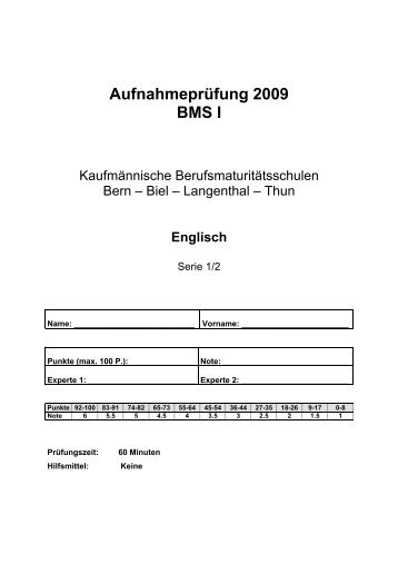 Aufnahmeprüfung 2009 BMS I - Kaufmännische Berufsschule ...