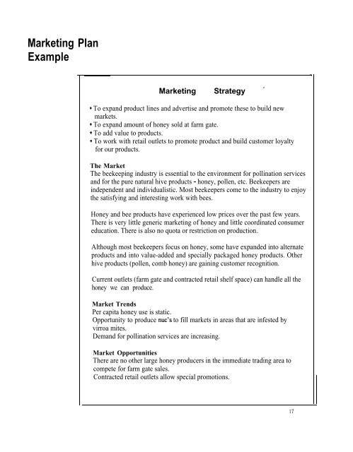 Preparing a Business Plan - Bee Keeper Example - Agricultural ...