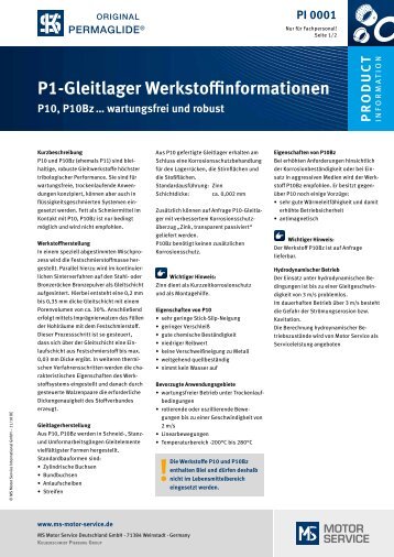 P1-Gleitlager Werkstoffinformationen P10, P10Bz - Permaglide