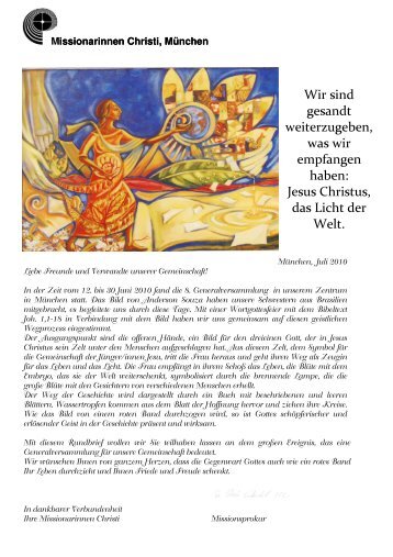 FK-Rundbrief - Sommer 2010 - Missionarinnen Christi