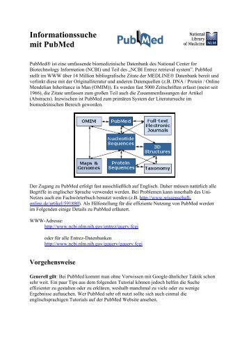 Informationssuche mit PubMed - Biozentrum - Universität Würzburg