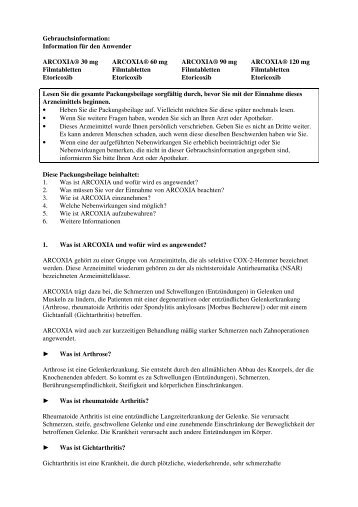 Information für den Anwender ARCOXIA® 30 mg Filmtabletten - MSD