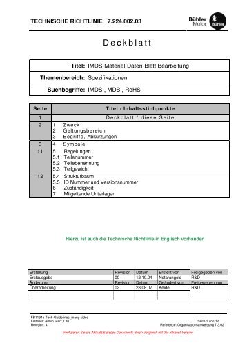 IMDS-Material-Daten-Blatt Bearbeitung - Bühler Motor