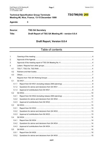 TSGT#6(99) 265 Table of contents - 3GPP