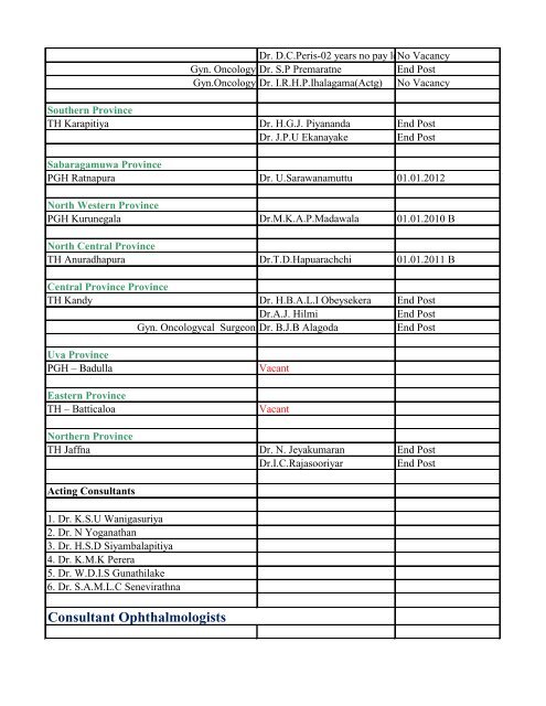 Annual Transfers of Specialist Medical Officers - 2013(Draft)