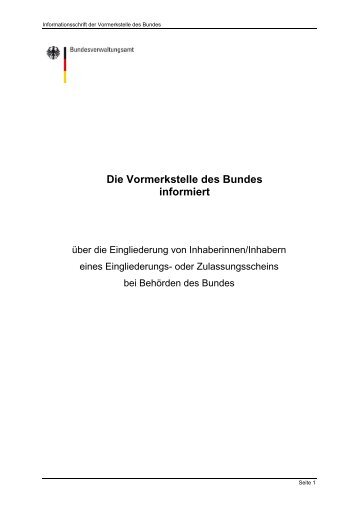 Die Vormerkstelle des Bundes informiert - BIT - Bund.de