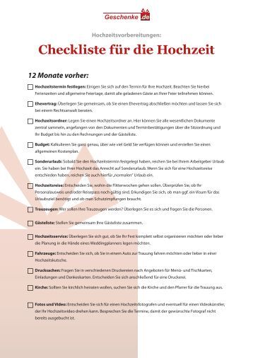 checkliste fur die hochzeit geschenkede