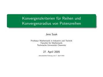 Konvergenzkriterien für Reihen und Konvergenzradius von ...