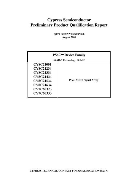 Cypress Semiconductor Preliminary Product Qualification Report