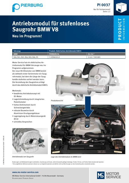 Antriebsmodul für stufenloses Saugrohr BMW V8 - MS Motor Service ...