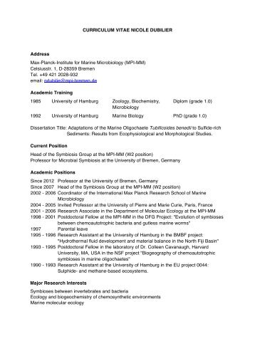 CURRICULUM VITAE NICOLE DUBILIER Address Max-Planck ...