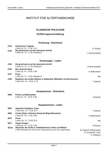 Institut für Altertumskunde - Universität zu Köln