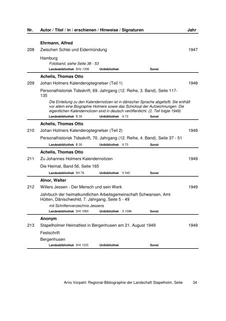 Regional-Bibliographie der Landschaft Stapelholm - FÃ¶rderverein ...