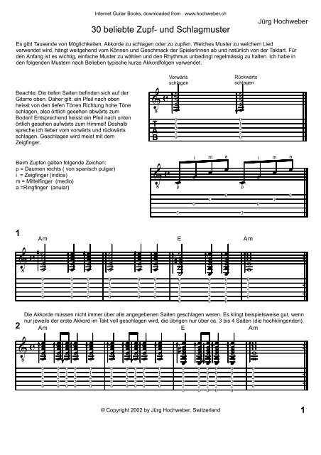 30 beliebte Zupfmuster / Schlagmuster für Gitarre - Jürg Hochweber