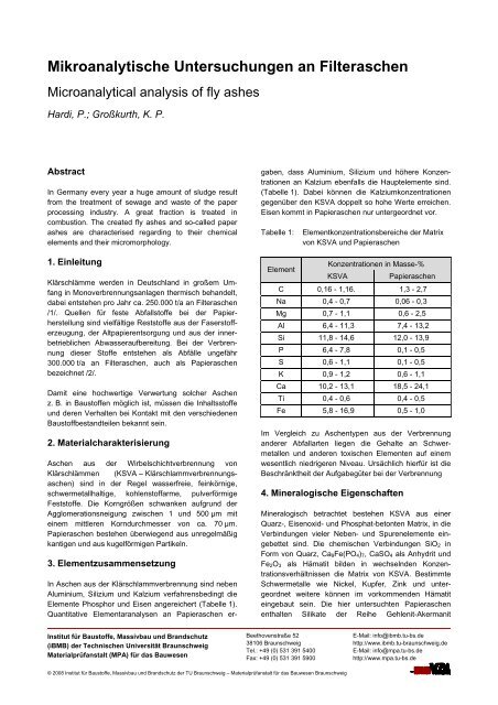 Mikroanalytische Untersuchungen an Filteraschen - iBMB