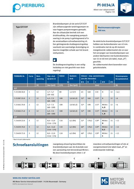 elektrische brandstofpompen - MS Motor Service International GmbH