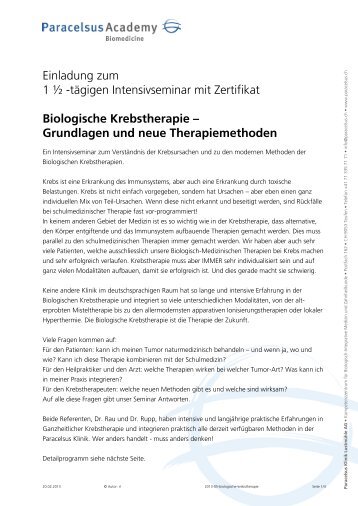 Biologische Krebstherapie - Paracelsus Klinik Lustmühle