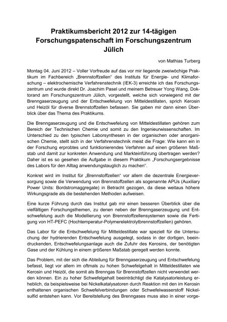 Bericht Forschungpraktikum Jülich IChO 2012