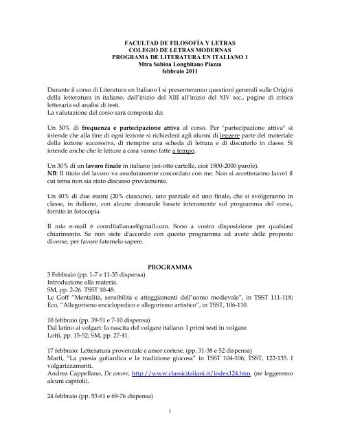 PROGRAMMA LI1.pdf - Facultad de Filosofía y Letras - UNAM