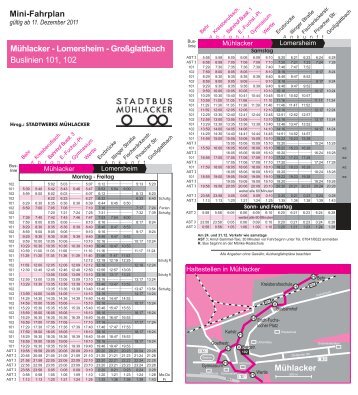 Mini-Fahrplan Buslinien 101, 102 Mühlacker - Lomersheim ...