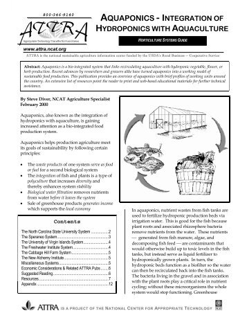 Aquaponics - Integration of Hydroponics with Aquaculture