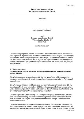 Qualitätsvereinbarung mit Lieferanten - NEXANS autoelectric GmbH