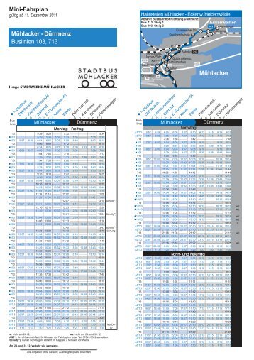 Mini-Fahrplan Mühlacker - Dürrmenz Buslinien 103, 713 Mühlacker