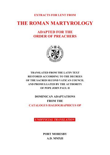 the roman martyrology - Dominican Province of the Assumption