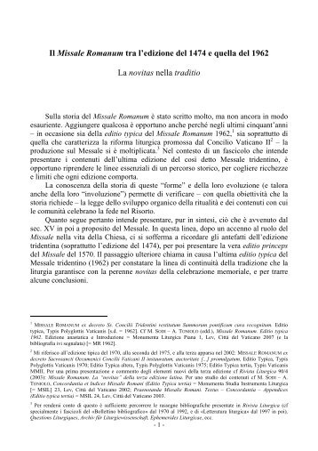 Il Missale Romanum tra l'edizione del 1474 e quella del 1962 La ...