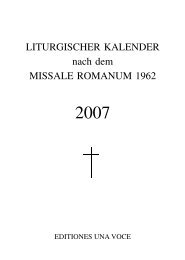 LITURGISCHER KALENDER nach dem MISSALE ROMANUM 1962