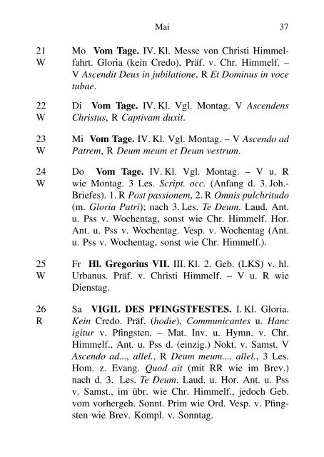 LITURGISCHER KALENDER nach dem MISSALE ROMANUM 1962