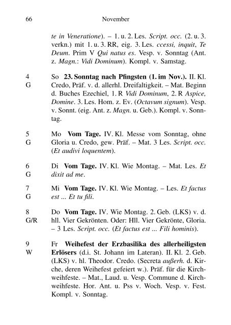 LITURGISCHER KALENDER nach dem MISSALE ROMANUM 1962