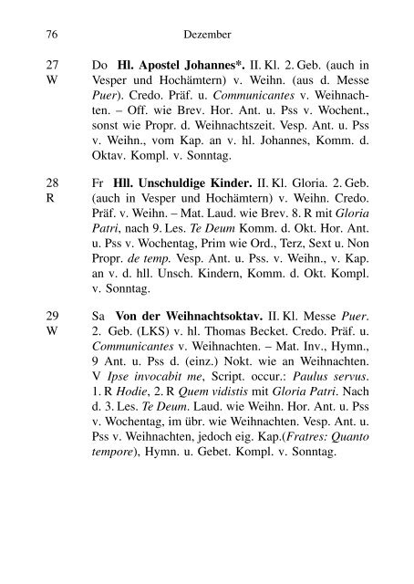 LITURGISCHER KALENDER nach dem MISSALE ROMANUM 1962