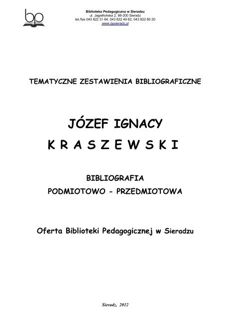 Kraszewski Józef Ignacy - Biblioteka Pedagogiczna w Sieradzu