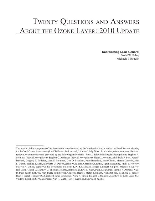 Twenty Questions and Answers About the Ozone Layer - UNEP