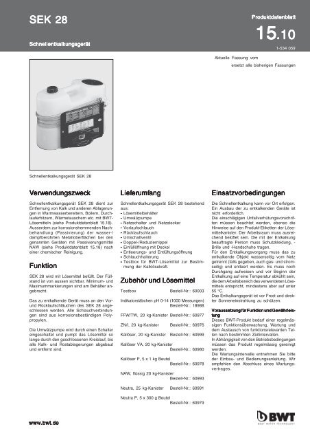 SEK 28 15 - bei BWT Wassertechnik GmbH