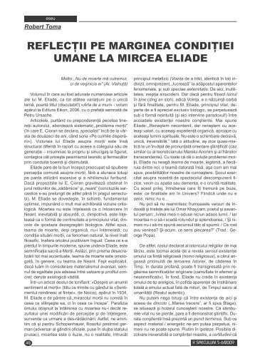 REFLECŢII PE MARGINEA CONDIŢIEI UMANE LA MIRCEA ELIADE