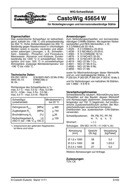 Hochlegierte Eisenwerkstoffe und ... - Castolin Eutectic