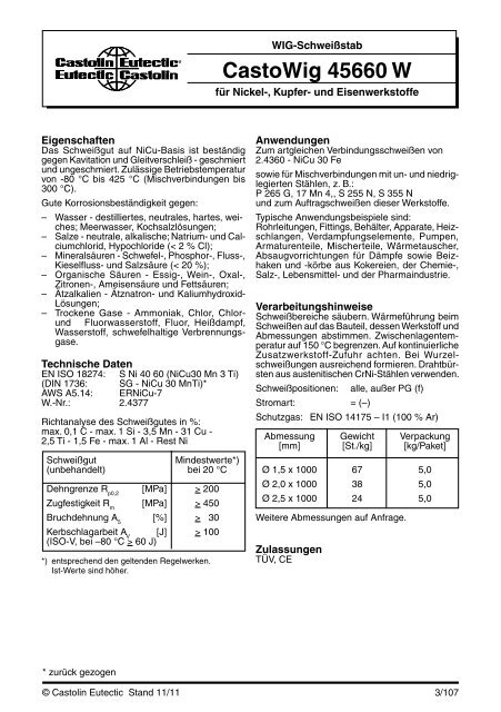 Hochlegierte Eisenwerkstoffe und ... - Castolin Eutectic