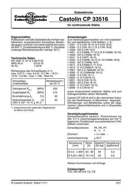 Hochlegierte Eisenwerkstoffe und ... - Castolin Eutectic