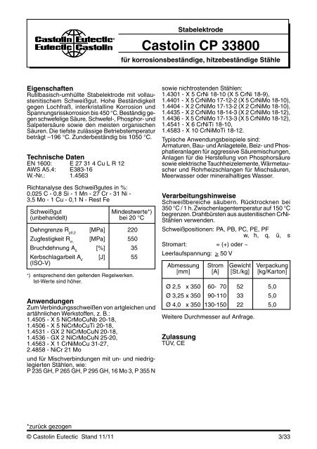 Hochlegierte Eisenwerkstoffe und ... - Castolin Eutectic