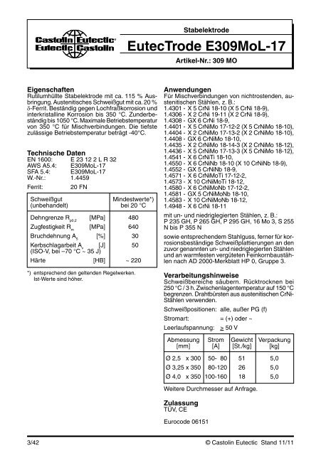 Hochlegierte Eisenwerkstoffe und ... - Castolin Eutectic