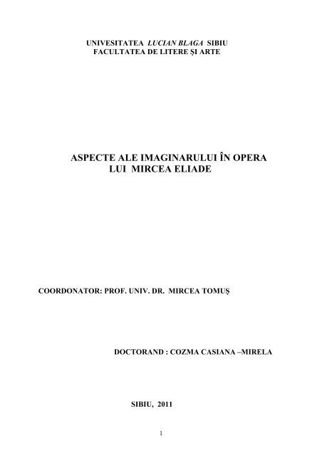 aspecte ale imaginarului în opera lui mircea eliade - ULBS