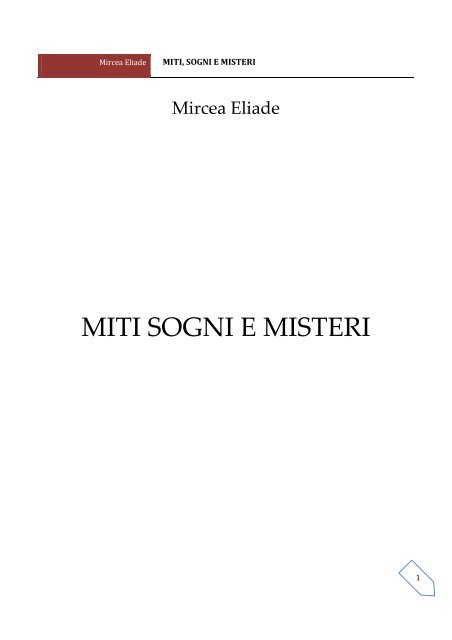 Mircea Eliade MITI, SOGNI E MISTERI - Cristina Campo