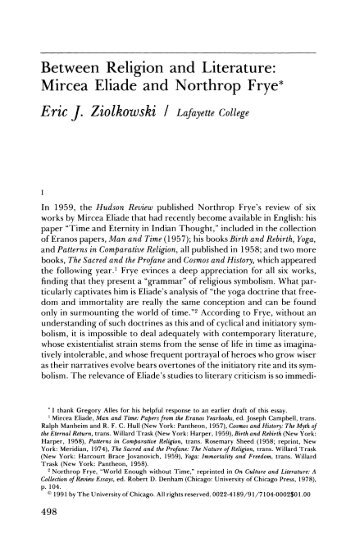 Between Religion and Literature: Mircea Eliade ... - Lafayette College