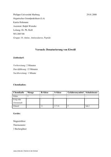 Versuch: Denaturierung von Eiweiß - ChidS.de