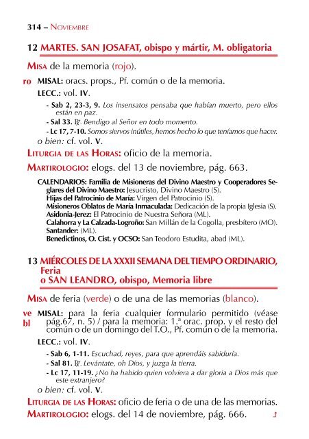 Calendario Litúrgico - Pastoral 2012-2013 Ciclo «C - Cope