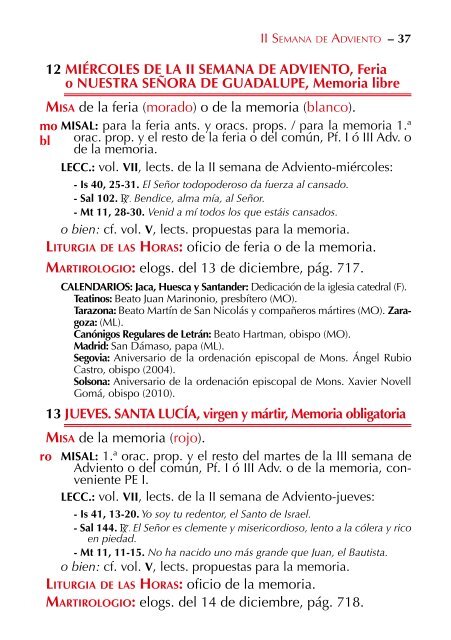 Calendario Litúrgico - Pastoral 2012-2013 Ciclo «C - Cope