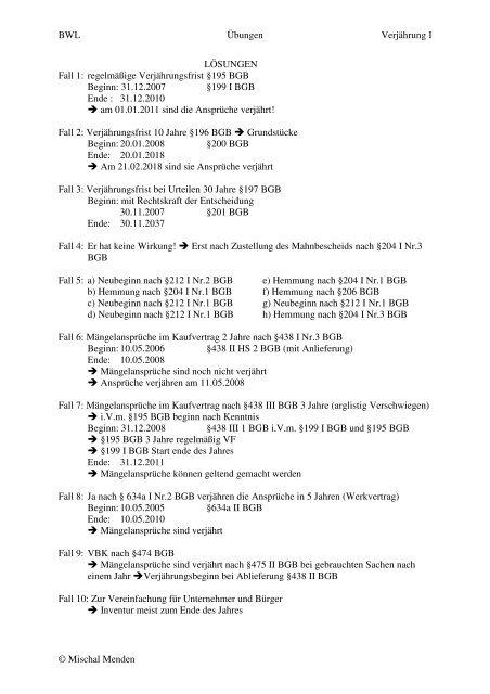 BWL Übungen Verjährung I © Mischal Menden Fall 1: Knerr kauft ...